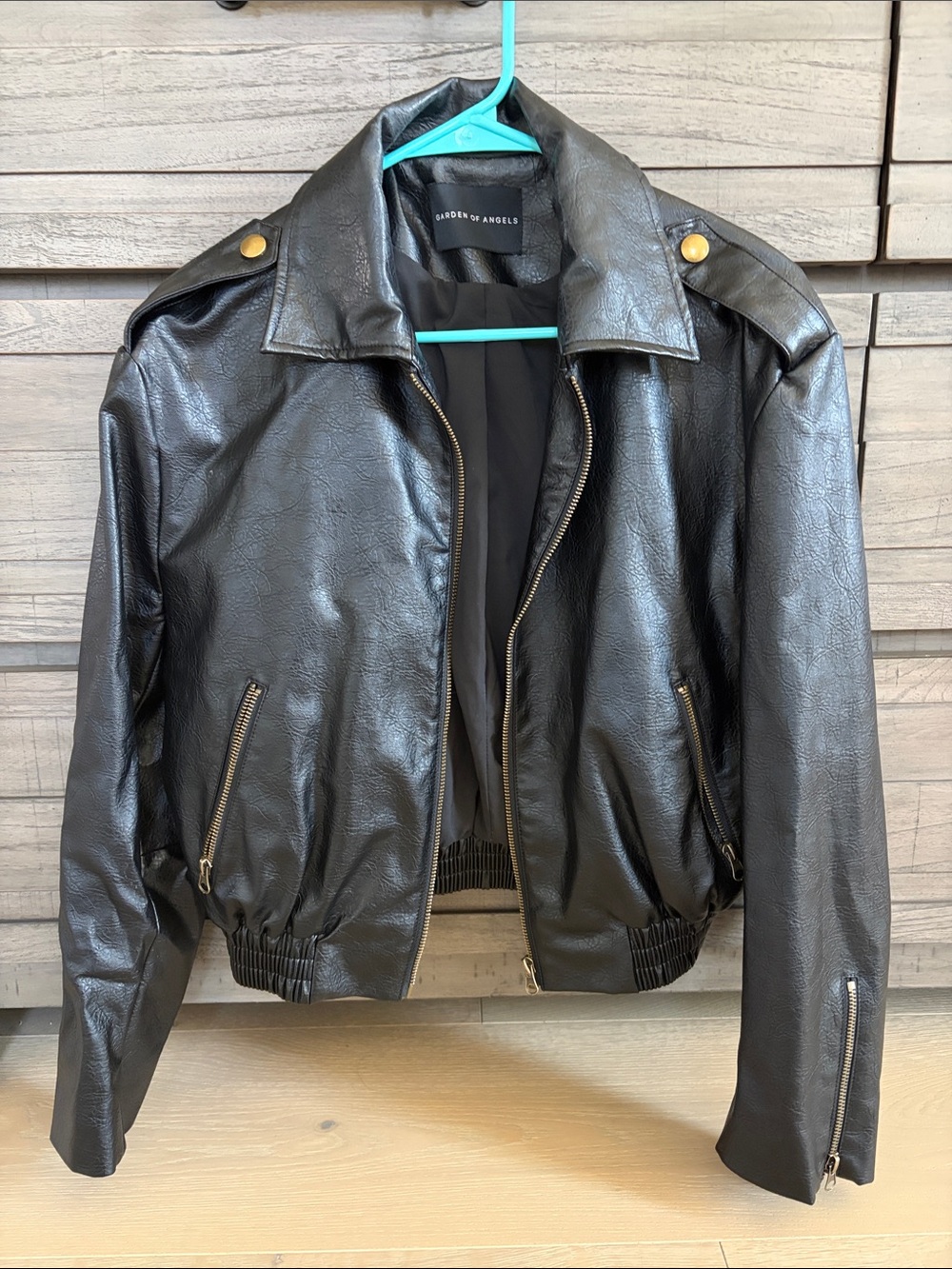 Black Faux Leather Bomber Jacket